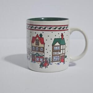 Vintage Sanyei Miyazaki Christmas Holiday Mug - Walking in the Snow & Sleigh